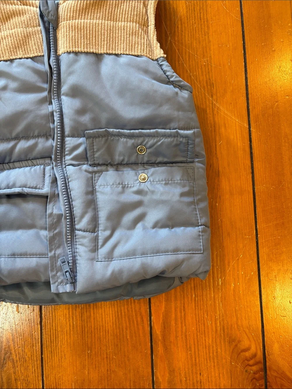 Tahari Baby Blue Puffer Vest With Tan Corduroy Trim Boys Size 18 Months EUC